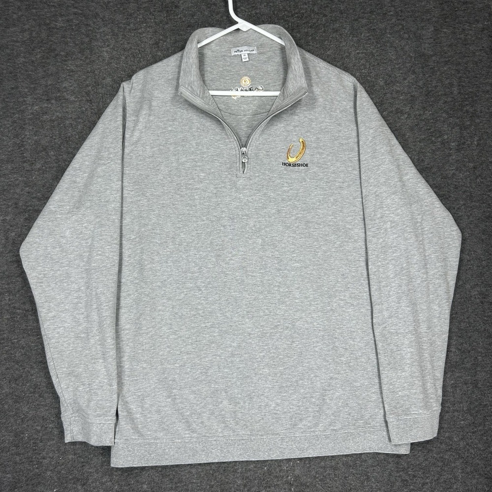 Peter Millar 1/4 Zip Pullover Men XL Gray Las Vegas Horseshoe Caesars Carano Cup - Picture 2 of 14